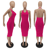 Women's Summer Elegant Solid Color Halter Neck Dress