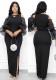 mesh See-Through Bell Bottom Sleeve Dress Plus Size African Dress