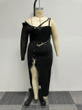 Sexy Solid Color Bodycon Mesh Off Shoulder Slit Hollow See-Through Pin Decoration Dress