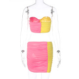 Women's Summer Color Block Patchwork Two Piece Fashion Casual Skirt Set