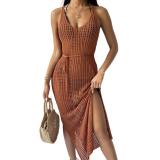 Summer Solid Color Knitting Strap Dress Beach Casual Sweater Outer Dress