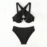 Women Two Pieces Bikini Sexy Solid Color Lace Up Beach Swimsuit