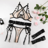 Sexy Three-Piece Crossover Patchwork Lingerie Sexy bikini Underwire Set