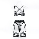 Sexy Three-Piece Crossover Patchwork Lingerie Sexy bikini Underwire Set