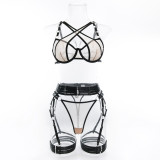 Sexy Three-Piece Crossover Patchwork Lingerie Sexy bikini Underwire Set