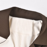 Women Casual Color Block Turndown Collar Trench Coat