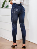 WomenSexy Stretch Ripped Casual Print Imitation Jeans Pant