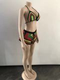 Women Woven Colorblock Beach Swimswear Shorts Two-Piece Set