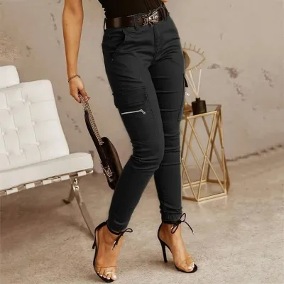 Women Solid Casual Pocket Cargo Pants