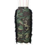 Women Style Camouflage Fringe Slit Skirt