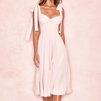 Women French Holidays Backless Sexy Chiffon Maxi Dress