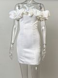 Women French Ruffle Off Shoulder Mini Dress