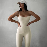 Casual Women Solid Color Basic Outdoor Wear Slim Athletic Yoga High Waist Suspender Jumpsuit