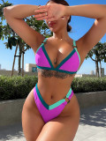 Solid Color Sexy Women Two Pieces Bikini Triangle Swimsuit