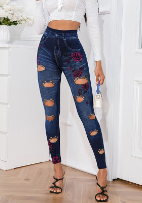 Women's Sexy High Stretch Tight Fitting Ripped Casual Print Pants