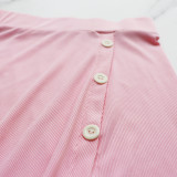 Long-sleeved slim fit large u-neck top high slit skirt two-piece set
