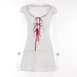 Textured Webbing Lace-Up Dress Summer Fitted Dress