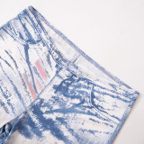 Women's Summer Casual Print Crop Elastic Waist Bell Bottom Slim Fit Trousers