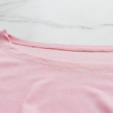 Long-sleeved slim fit large u-neck top high slit skirt two-piece set