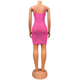 Summer Women's Sexy Mesh Beaded Nightclub Sling Short Dress