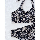 Women's Two Pieces Bikini Leopard Print Push Up Cutout Belted Beach Holidays Swimsuit