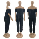 Women's Solid Color Loose Long Length Short Sleeve Jumpsuit Women's Bodysuit