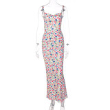 Spring and summer style women's sexy slim Low Back suspender floral dress