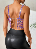 Rhinestone Patchwork Sexy Low Back Nightclub Tank Top