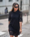 Summer Stand Collar Half-Sleeve Loose Dress Casual Party Lace Dress