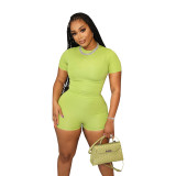 Women's Solid Color Sexy Sport Casual Short Sleeve T-Shirt Shorts Two-Piece Set