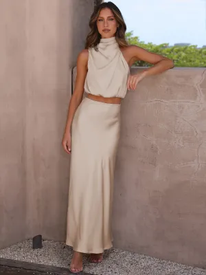 Summer Women's Sexy Sleeveless Bib Tops Maxi Skirt Casual Fashion Two Piece Set Women's Evening Party Wear