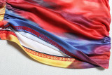 Fashion V-Neck Low-Cut Printed Sleeveless Low Back Pleated Irregular Strap Dress