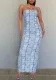 Women's Print Sexy Strapless Fitted Bodycon Long Dress