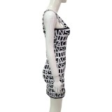 Black And White Letter Suspenders Bodycon Short Bandage Dress Fashion Dress