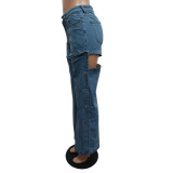 Casual Denim Pants Fashion Slit Hollow Out Jeans