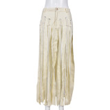 Women's Summer High Waist Lace-Up Tassel Sexy Hollow Slit Skirt