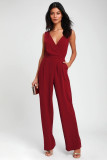 Women's Sexy Lace Low Back Deep V Neck Solid Sleeveless Jumpsuit