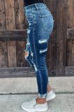 Spring Summer Chic Tight Fitting Trendy Stretch Ripped Denim Pants Tight Jeans