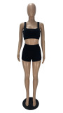 Women's Fashion Solid Crop Tank Track Shorts Two-Piece Set