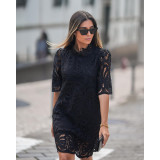 Summer Stand Collar Half-Sleeve Loose Dress Casual Party Lace Dress