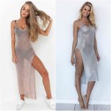 Summer Women's Knitting Mesh Straps Sleeveless Sexy Solid Color Beach Dress