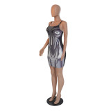 Fashion Digital Printing Strap Dress Sexy Bodycon Dress For Women
