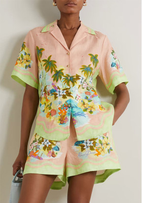 Spring Summer Style Casual Short Sleeve Two-Piece Set Loose Holidays Fashion Shorts Set Women