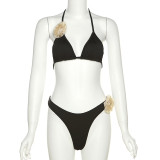 Summer Women's Fashion Halter Neck Camisole Lace-Up Briefs Bikini Set