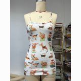 Waffle Strap Dress Women's Summer Slim Waist Fawn Print Skirt Bodycon