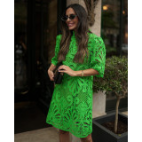 Summer Stand Collar Half-Sleeve Loose Dress Casual Party Lace Dress