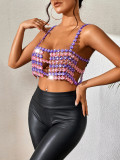 Rhinestone Patchwork Sexy Low Back Nightclub Tank Top