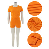 Women's Solid Color Sexy Sport Casual Short Sleeve T-Shirt Shorts Two-Piece Set
