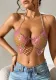 Women Colorblock Gemstone Halter Neck Cutout Crop Top