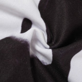 Women Black and White Printed Irregular V-Neck Strapless Top